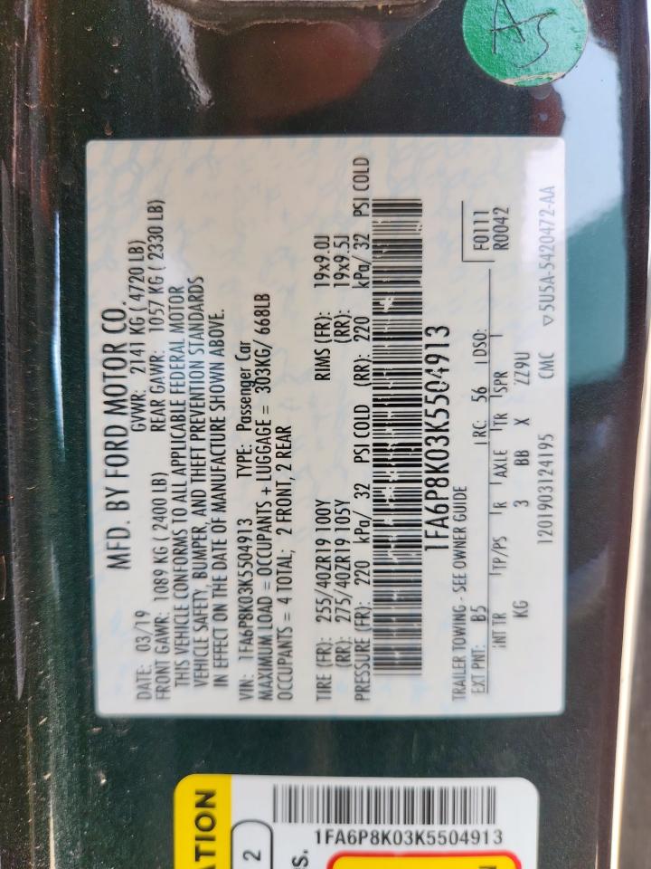 2019 Ford Mustang Bullitt VIN: 1FA6P8K03K5504913 Lot: 71349245