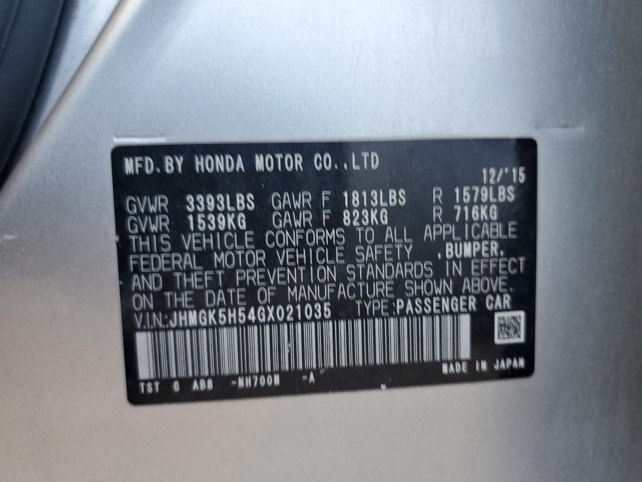 2016 Honda Fit Lx VIN: JHMGK5H54GX021035 Lot: 81524075