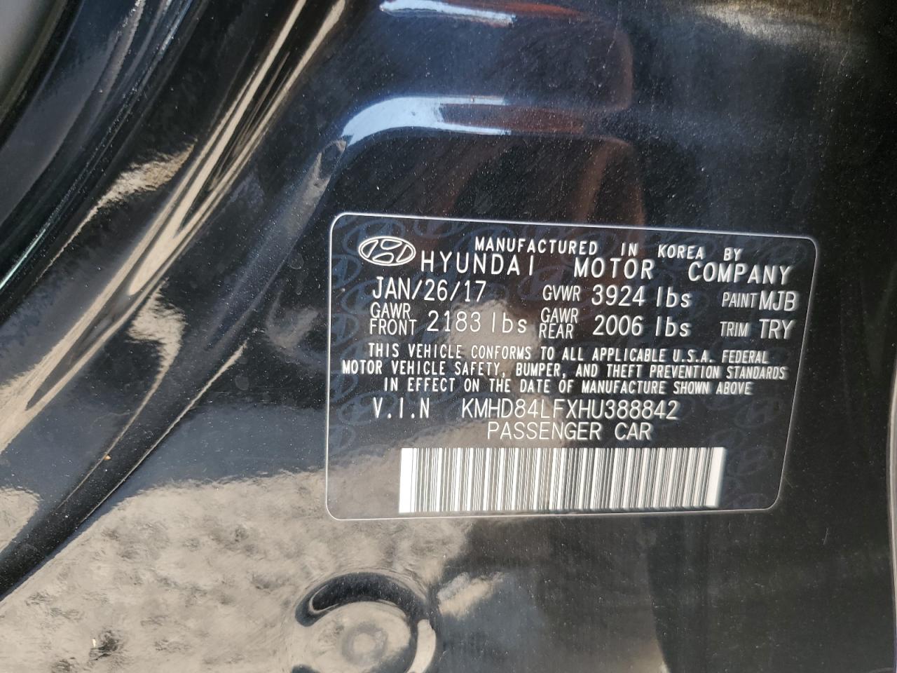 2017 Hyundai Elantra Se VIN: KMHD84LFXHU388842 Lot: 80888915