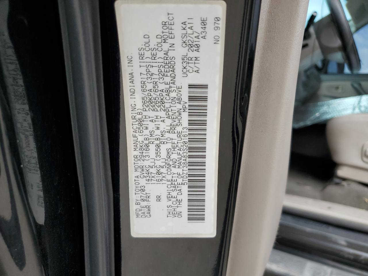 2003 Toyota Sequoia Limited VIN: 5TDZT38A83S201613 Lot: 70788435