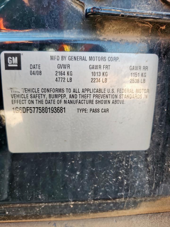 2008 Cadillac Cts VIN: 1G6DF577580193681 Lot: 81089845