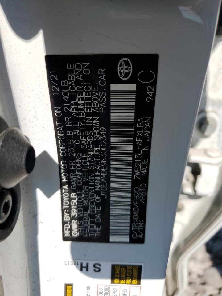 2022 Toyota Corolla Le VIN: JTDEAMDE9N3002349 Lot: 81146205