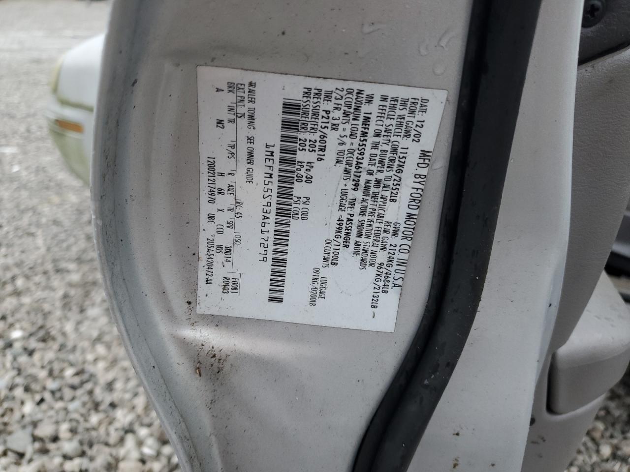 2003 Mercury Sable Ls Premium VIN: 1MEFM55S93A617299 Lot: 71198145