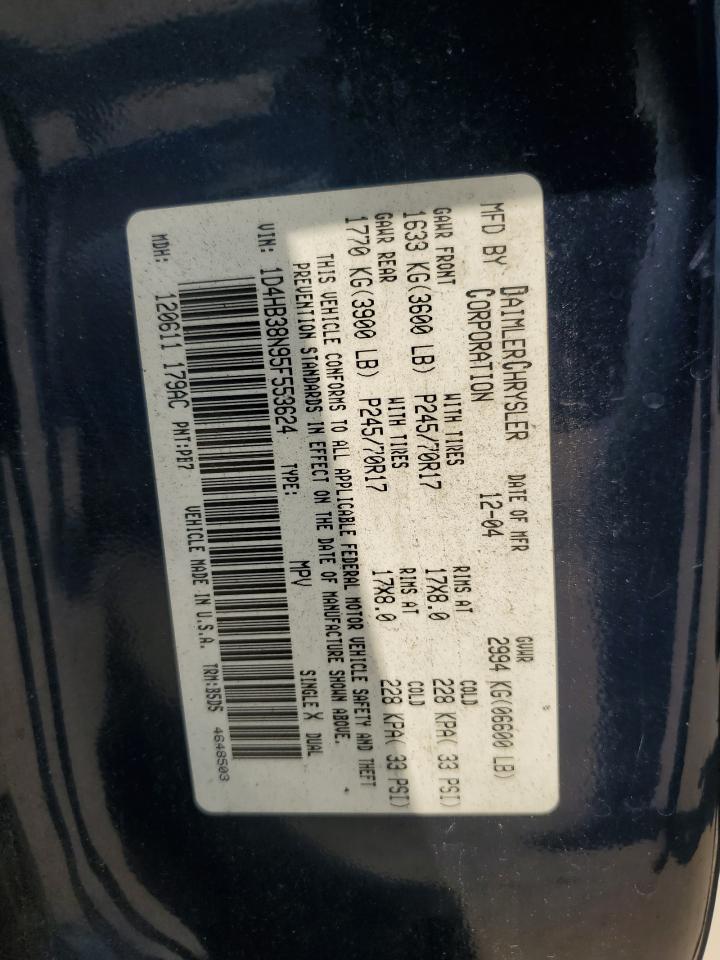 2005 Dodge Durango St VIN: 1D4HB38N95F553624 Lot: 81121735