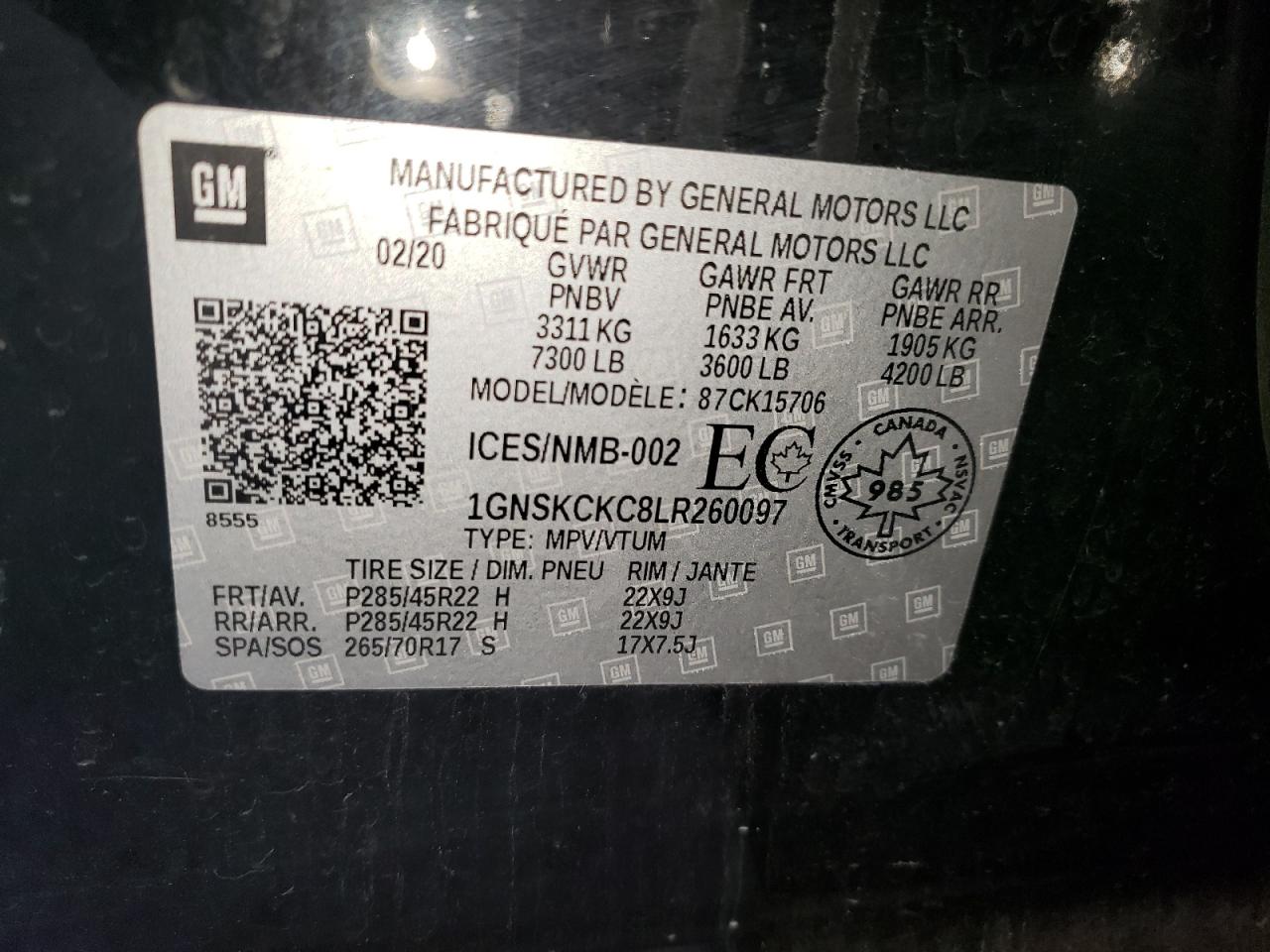 2020 Chevrolet Tahoe K1500 Premier VIN: 1GNSKCKC8LR260097 Lot: 80693515