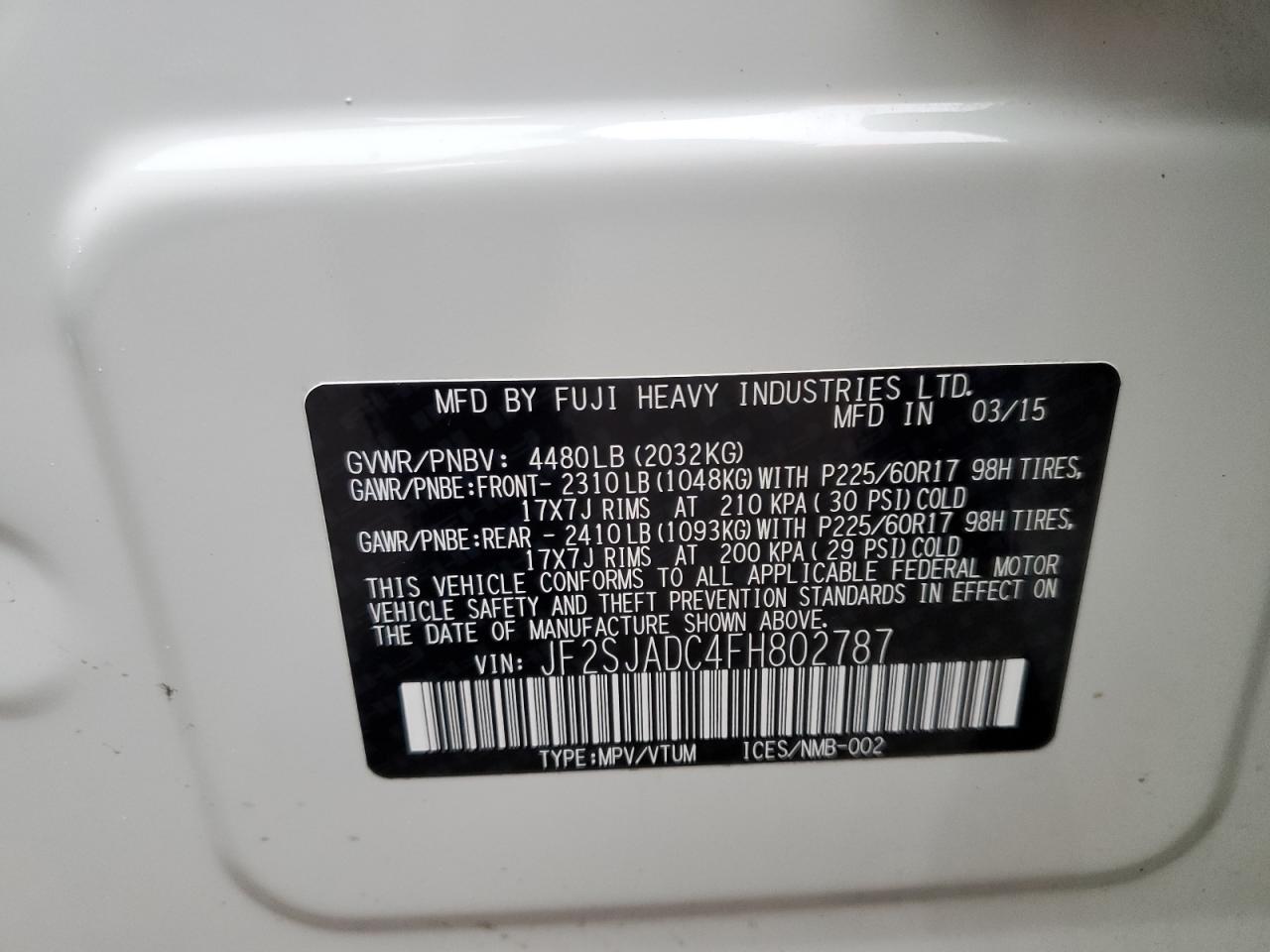 2015 Subaru Forester 2.5I Premium VIN: JF2SJADC4FH802787 Lot: 80946835