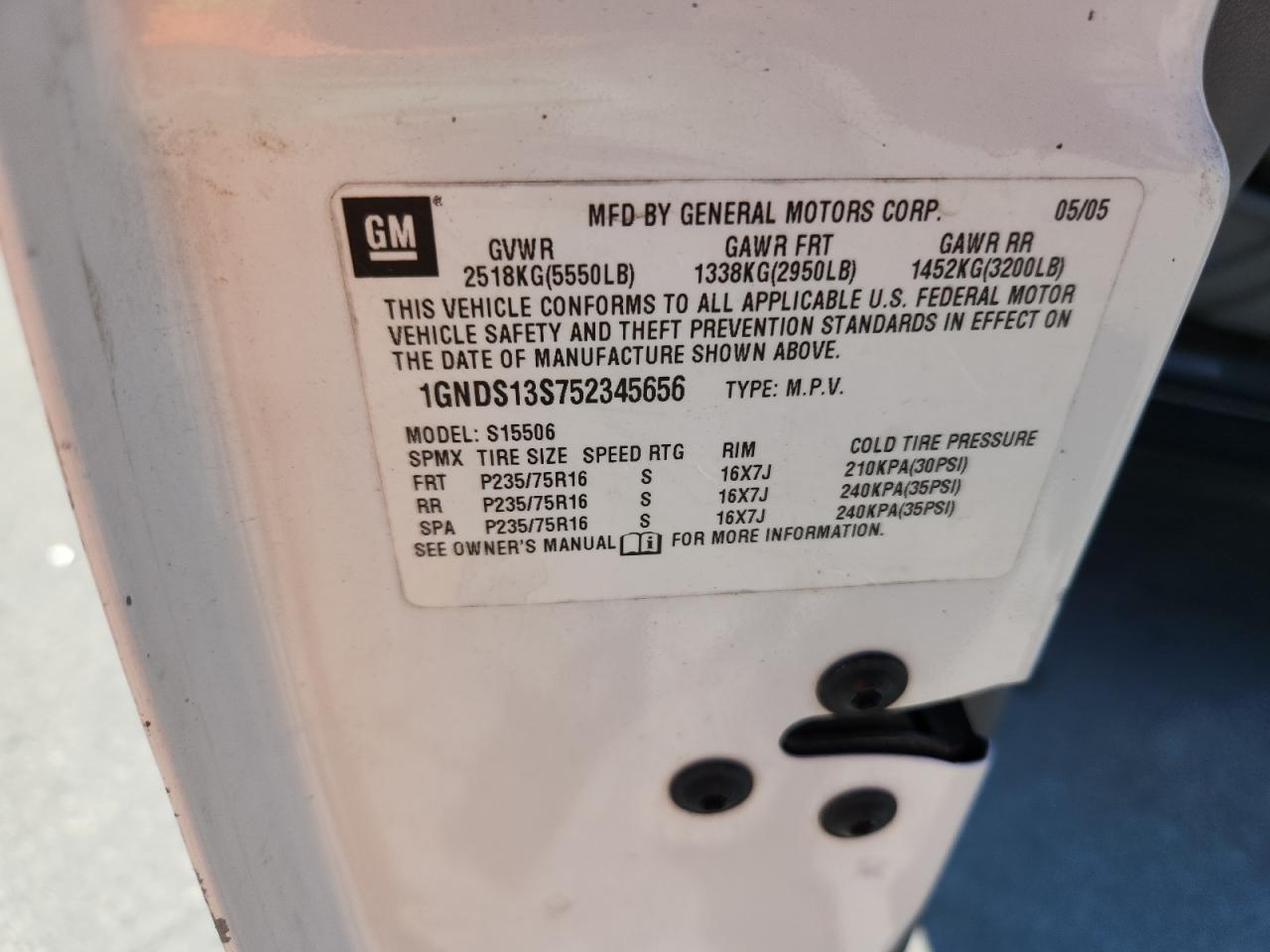 2005 Chevrolet Trailblazer Ls VIN: 1GNDS13S752345656 Lot: 84639375