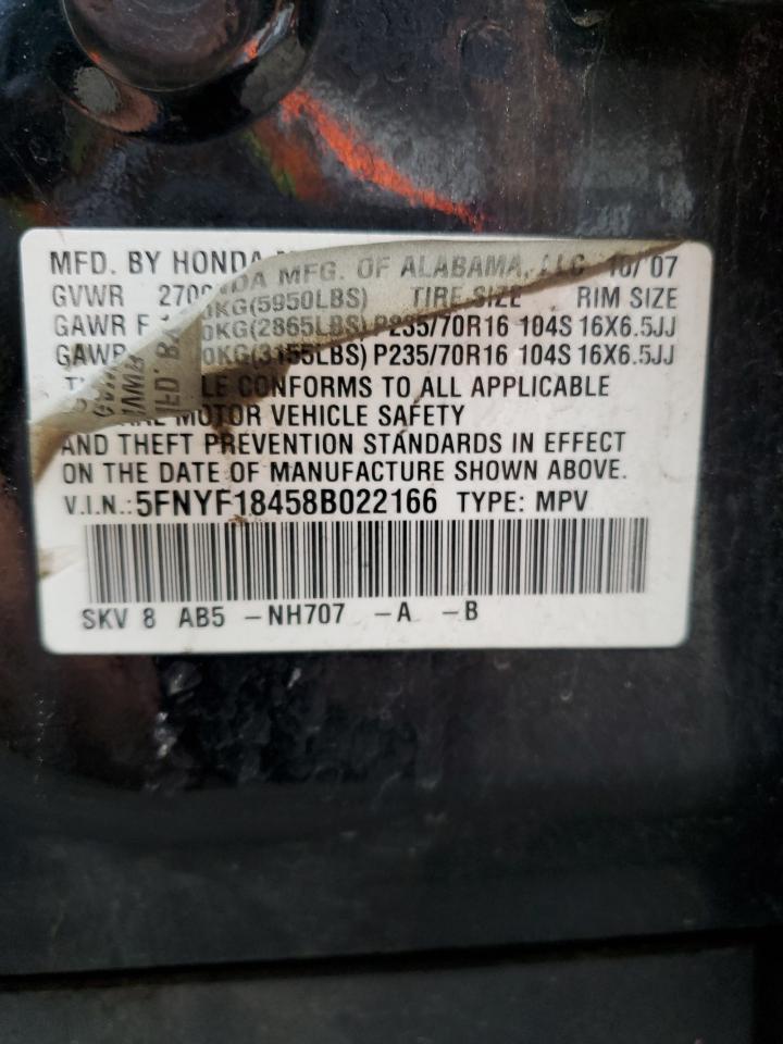 2008 Honda Pilot Ex VIN: 5FNYF18458B022166 Lot: 80668745