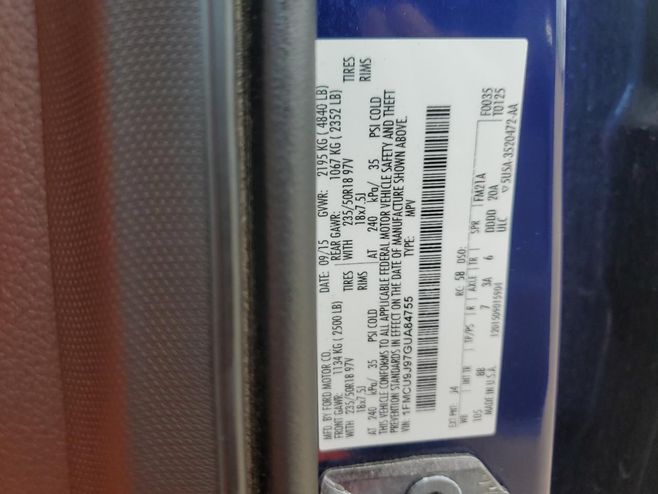 2016 Ford Escape Titanium VIN: 1FMCU9J97GUA84755 Lot: 81146575