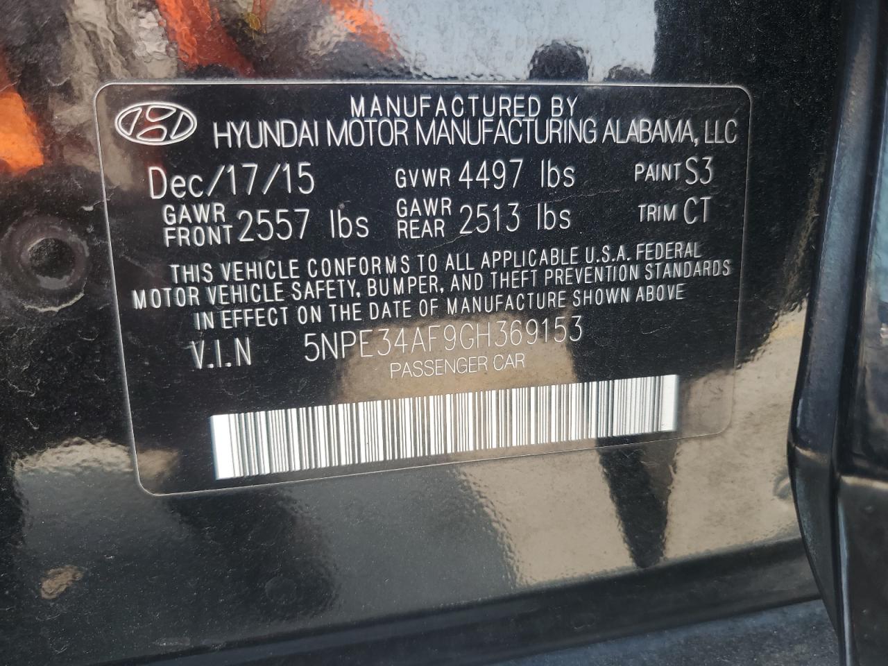 2016 Hyundai Sonata Sport VIN: 5NPE34AF9GH369153 Lot: 71286435