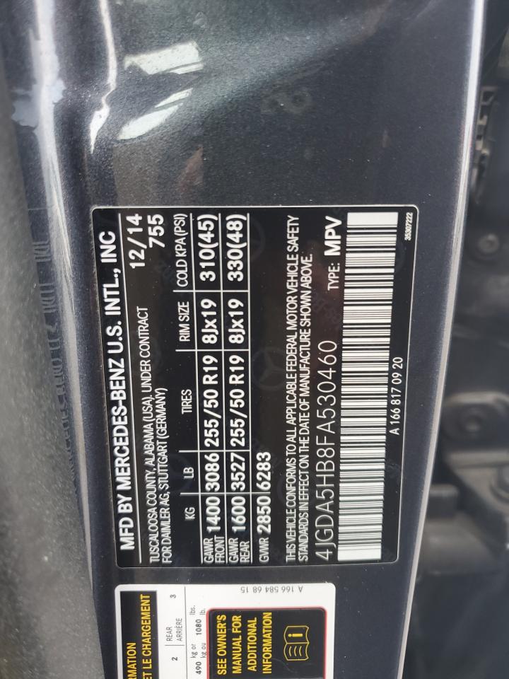 2015 Mercedes-Benz Ml 350 4Matic VIN: 4JGDA5HB8FA530460 Lot: 81726335