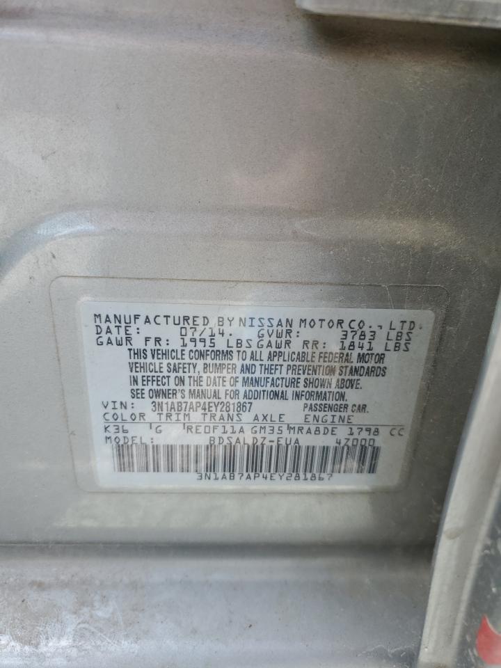 2014 Nissan Sentra S VIN: 3N1AB7AP4EY281867 Lot: 83989205