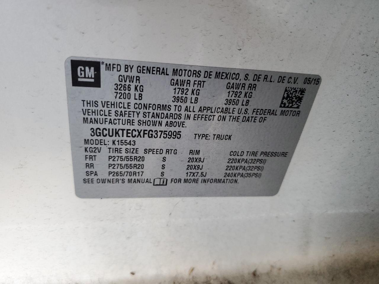 2015 Chevrolet Silverado K1500 High Country VIN: 3GCUKTECXFG375995 Lot: 80727775