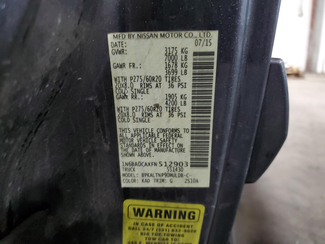 2015 Nissan Titan S VIN: 1N6BA0CAXFN512903 Lot: 82083195