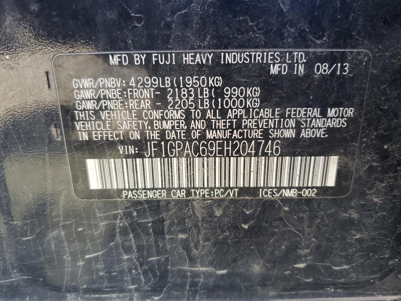 2014 Subaru Impreza Premium VIN: JF1GPAC69EH204746 Lot: 80747575