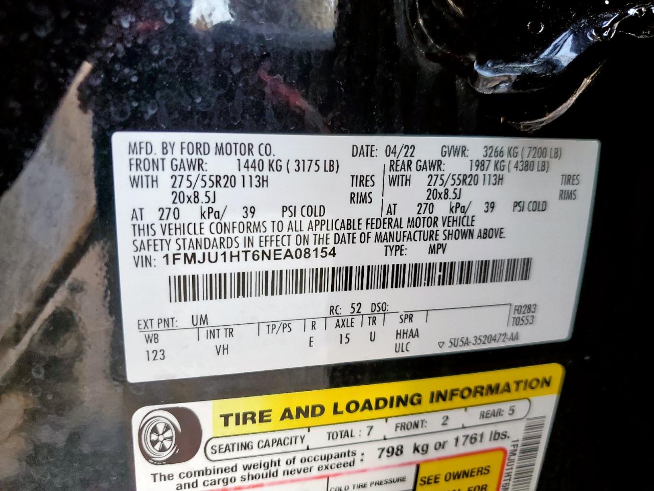 2022 Ford Expedition Xlt VIN: 1FMJU1HT6NEA08154 Lot: 83987675