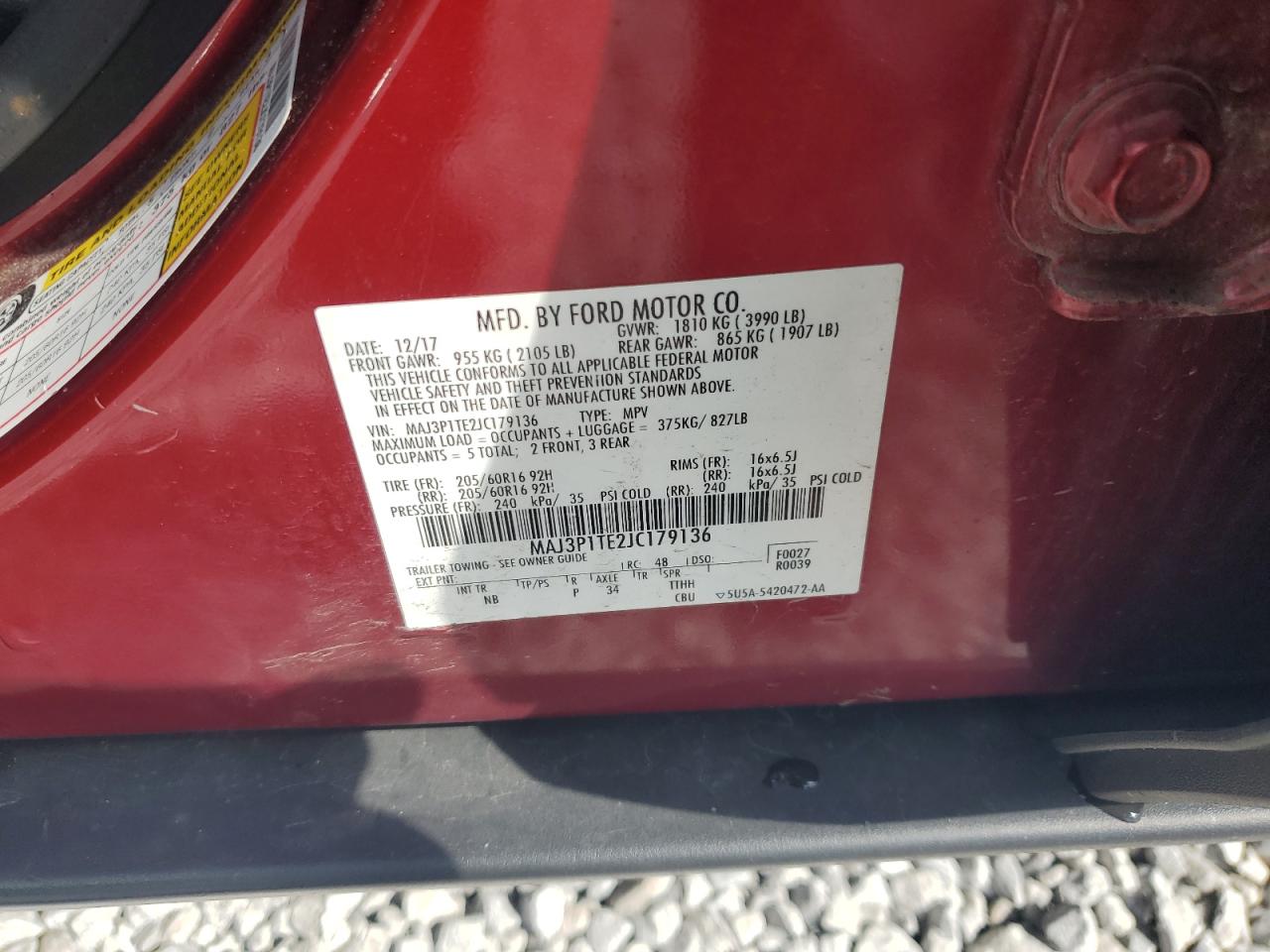 2018 Ford Ecosport Se VIN: MAJ3P1TE2JC179136 Lot: 81740305