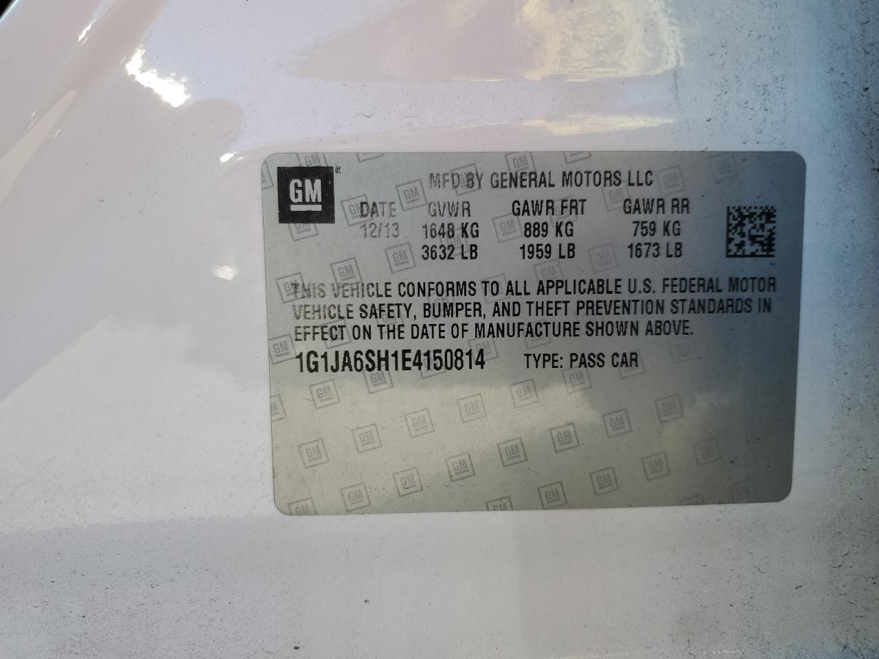 2014 Chevrolet Sonic Ls VIN: 1G1JA6SH1E4150814 Lot: 70711395