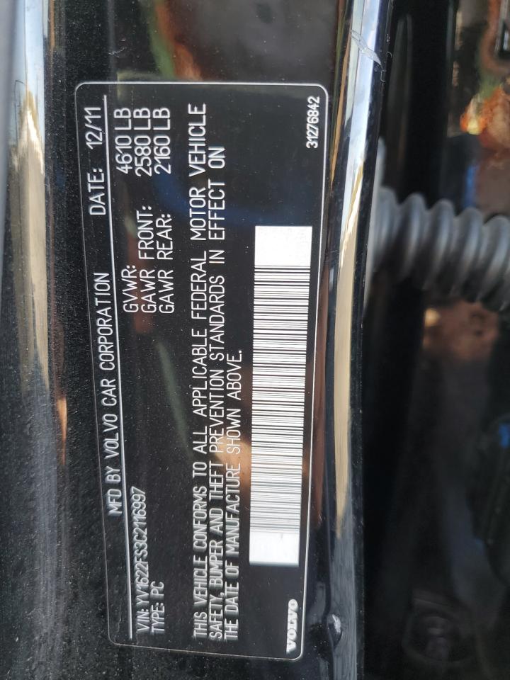 2012 Volvo S60 T5 VIN: YV1622FS3C2116997 Lot: 84269875