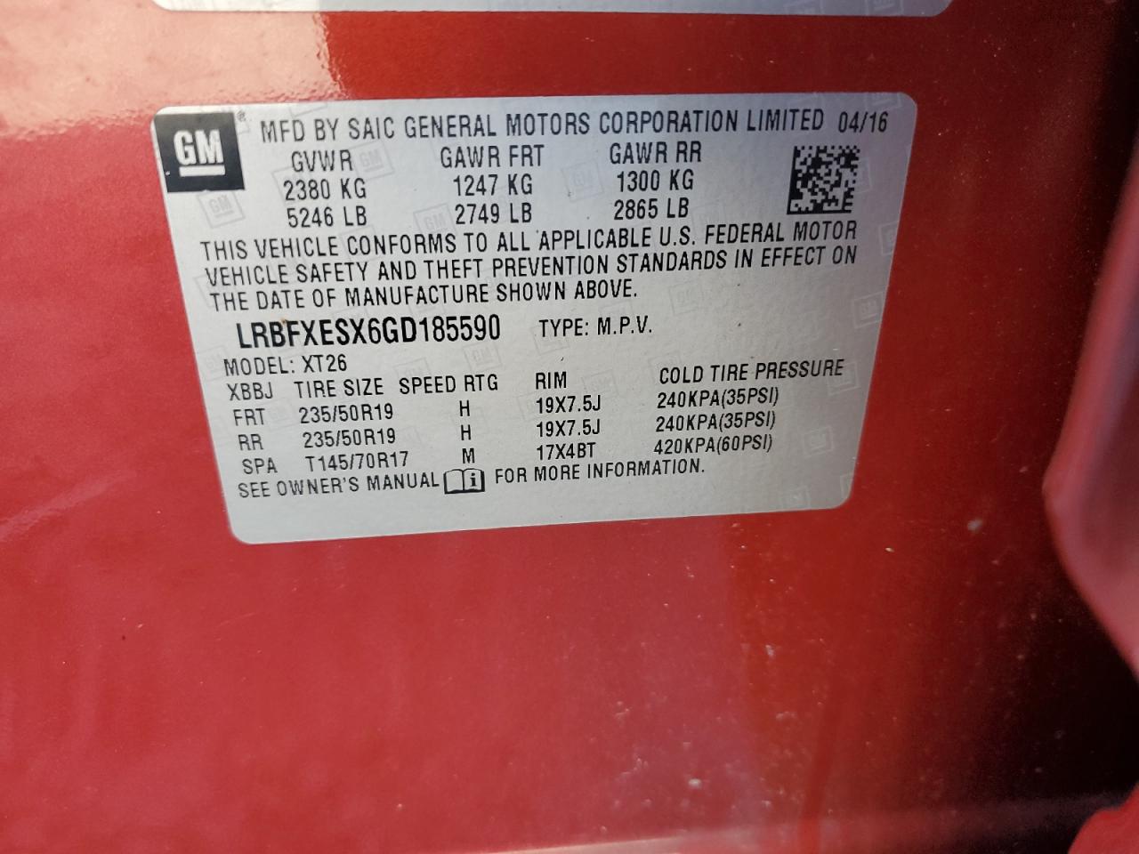 2016 Buick Envision Premium VIN: LRBFXESX6GD185590 Lot: 71817565