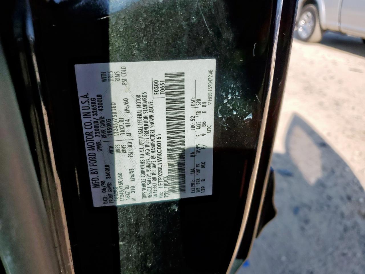 1998 Ford F250 VIN: 1FTPX28L1WKC00161 Lot: 71926115