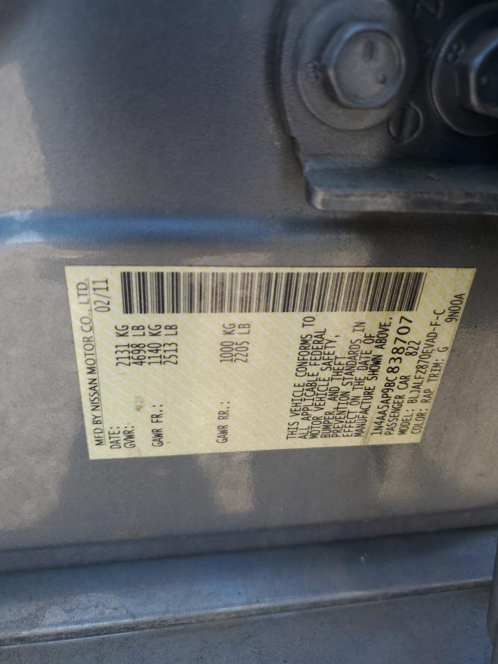 2011 Nissan Maxima S VIN: 1N4AA5AP9BC838707 Lot: 84380315