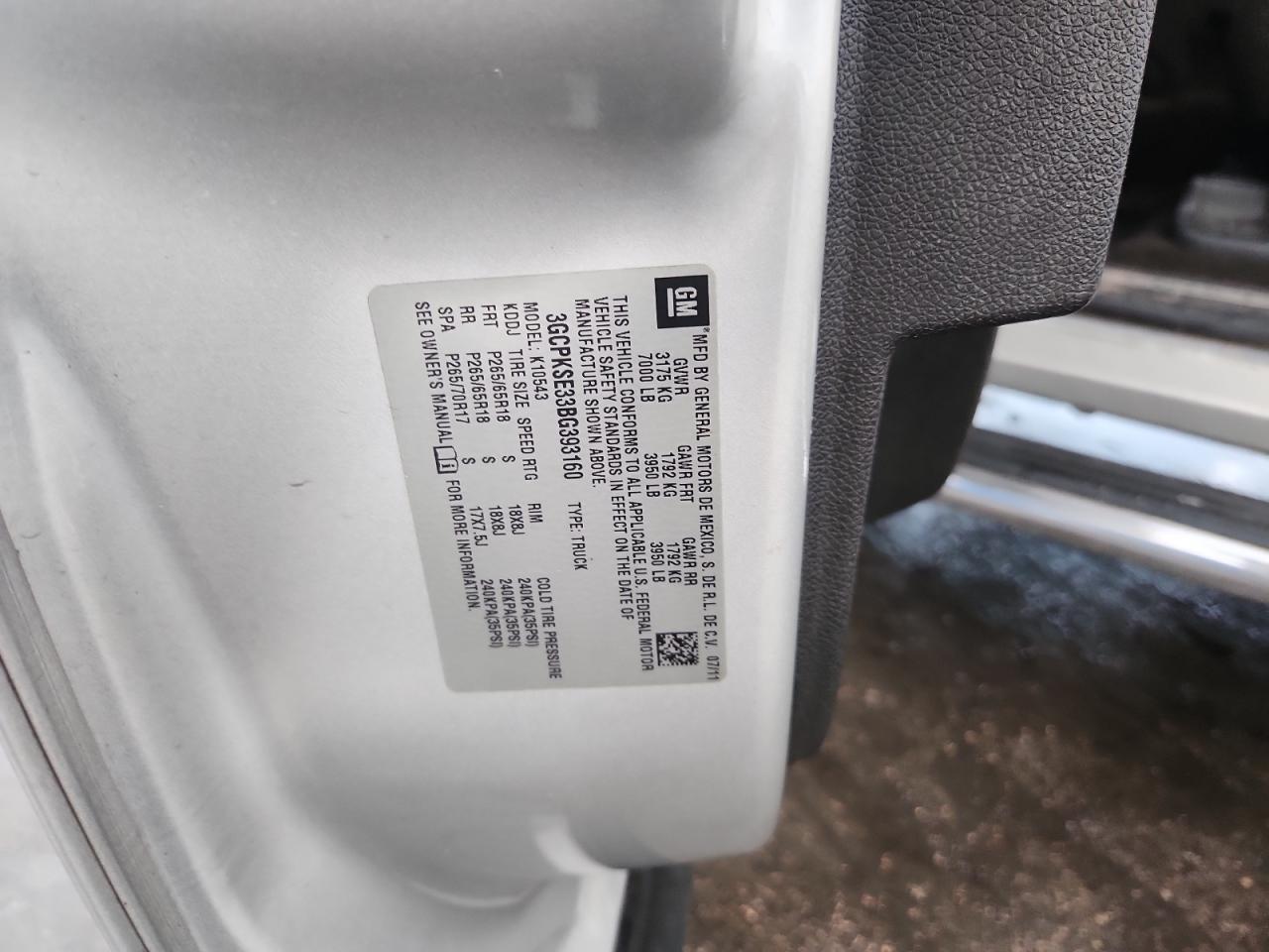 2011 Chevrolet Silverado K1500 Lt VIN: 3GCPKSE33BG393160 Lot: 81757055