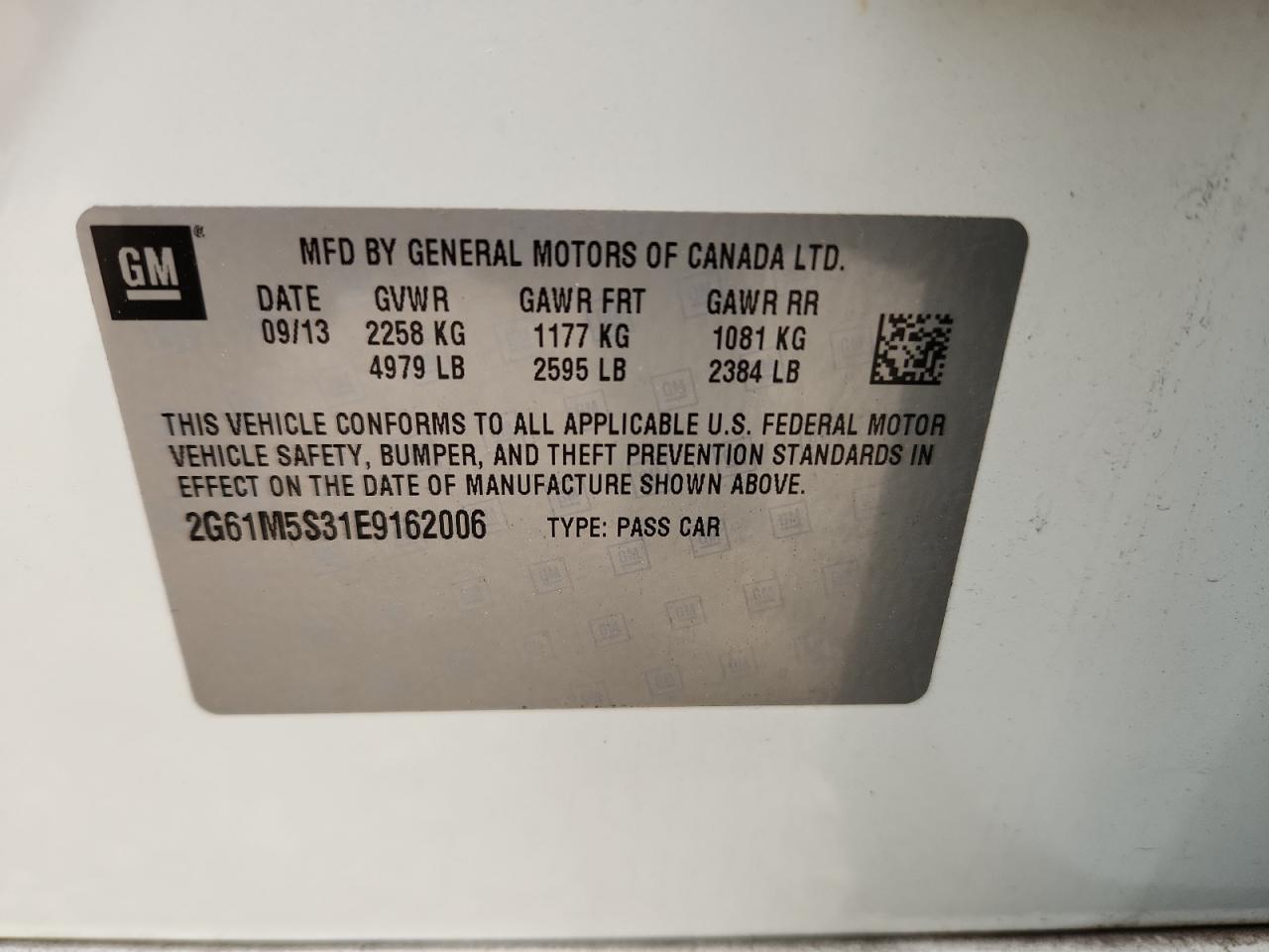 2014 Cadillac Xts Luxury Collection VIN: 2G61M5S31E9162006 Lot: 81617965