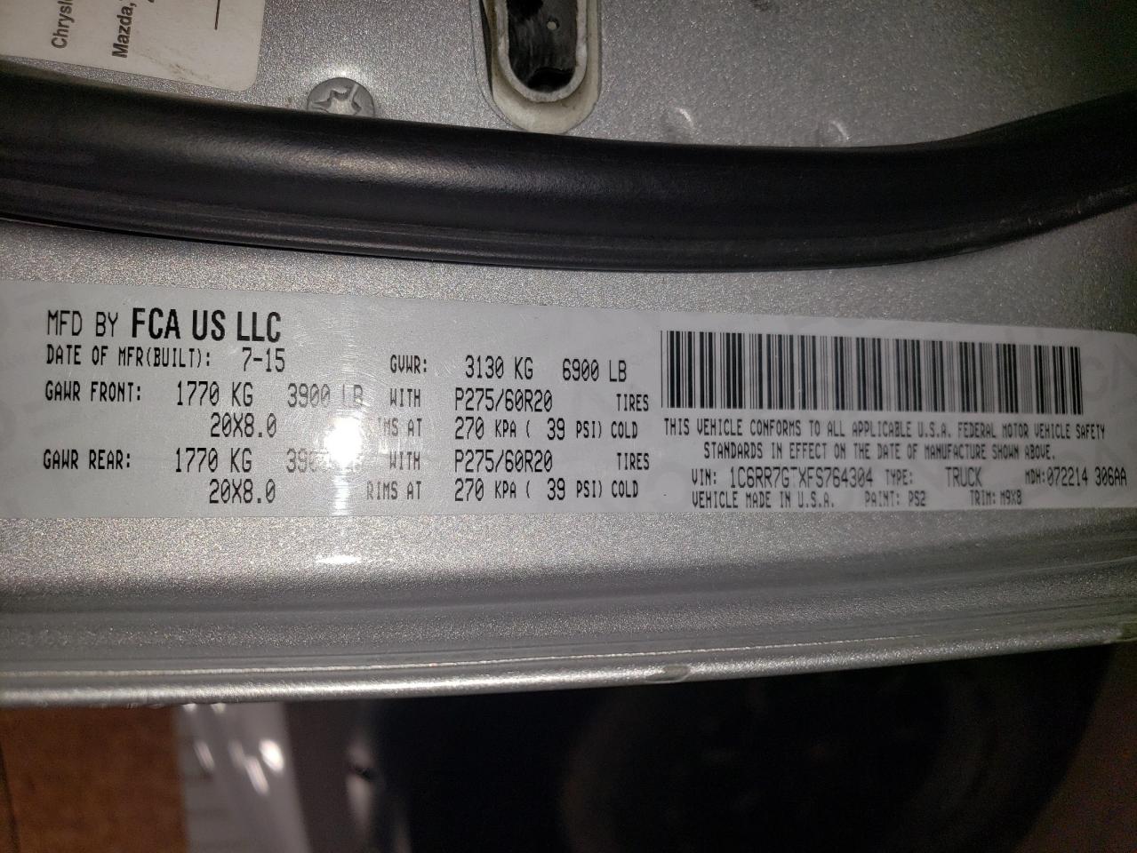 2015 Ram 1500 Slt VIN: 1C6RR7GTXFS764304 Lot: 70227585