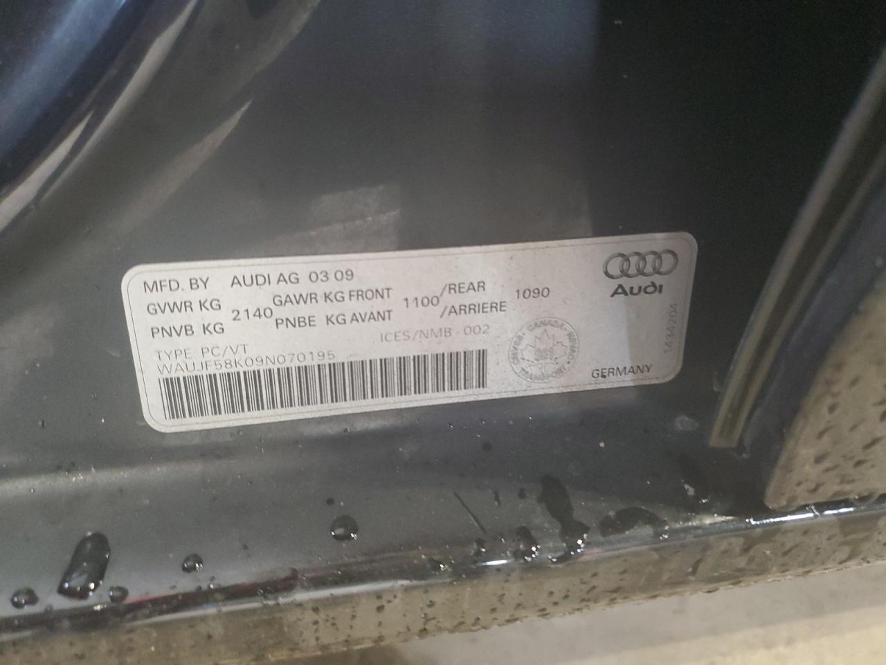 2009 Audi A4 Premium Plus VIN: WAUJF58K09N070195 Lot: 81387065