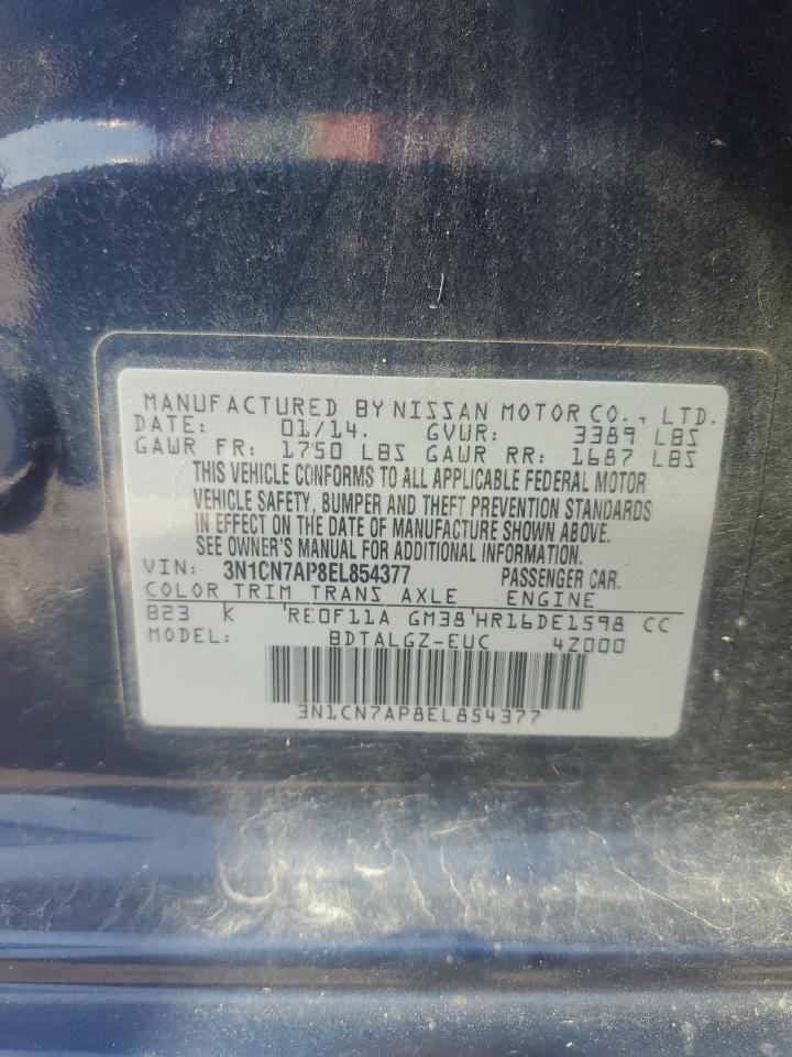 2014 Nissan Versa S VIN: 3N1CN7AP8EL854377 Lot: 70941485