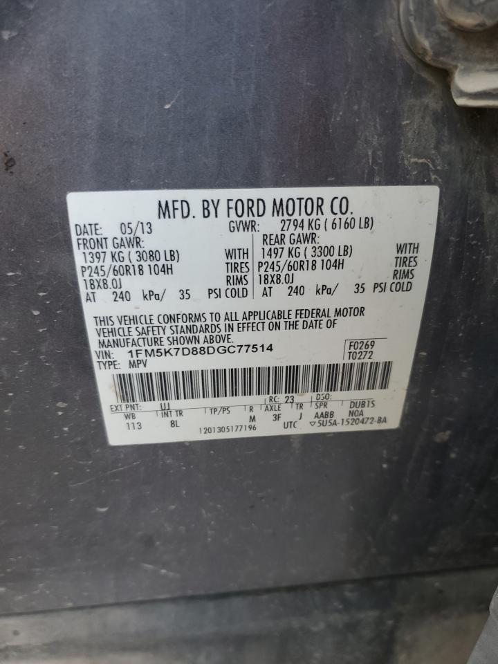2013 Ford Explorer Xlt VIN: 1FM5K7D88DGC77514 Lot: 72041515