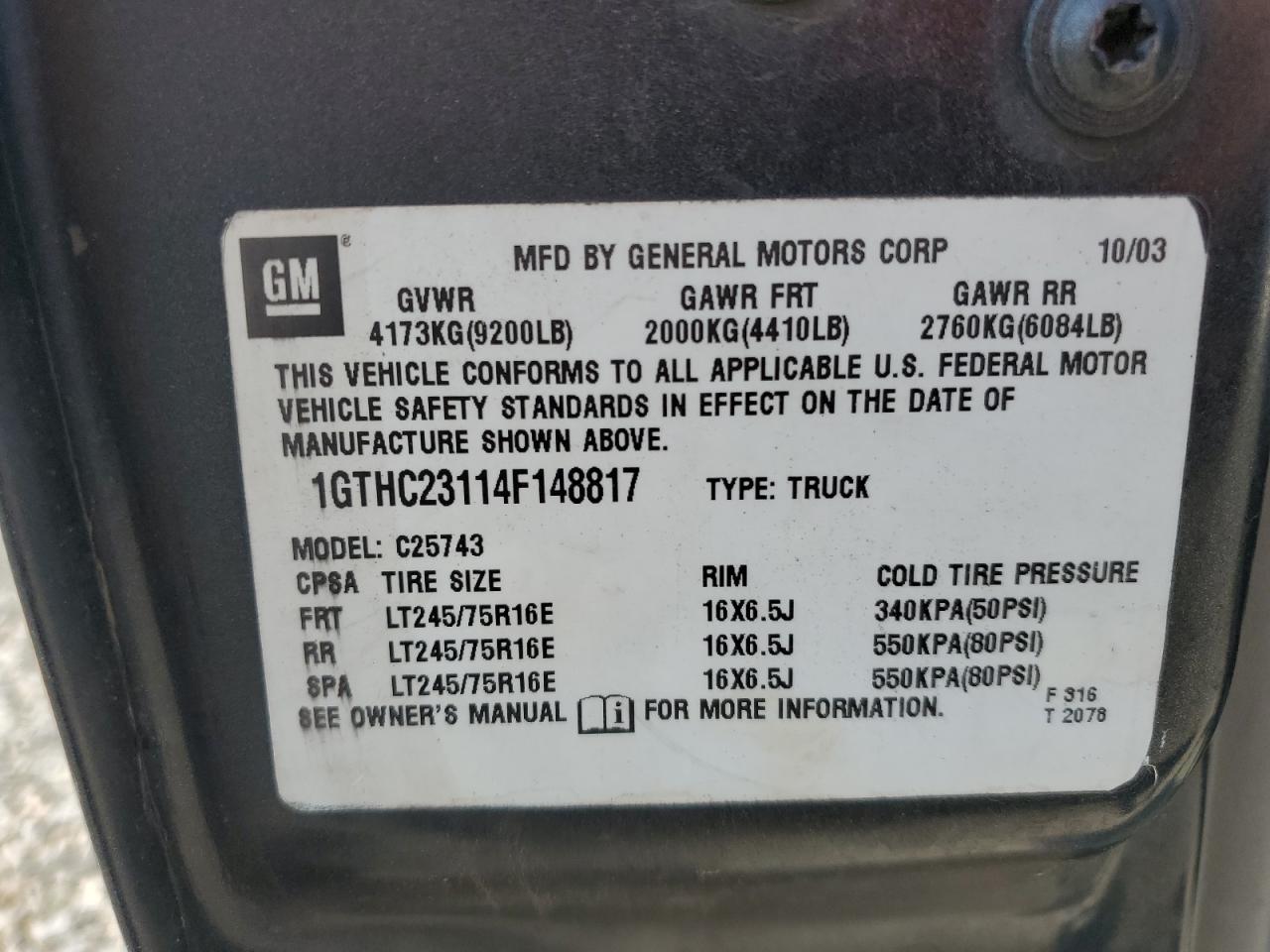 2004 GMC Sierra C2500 Heavy Duty VIN: 1GTHC23114F148817 Lot: 81288185