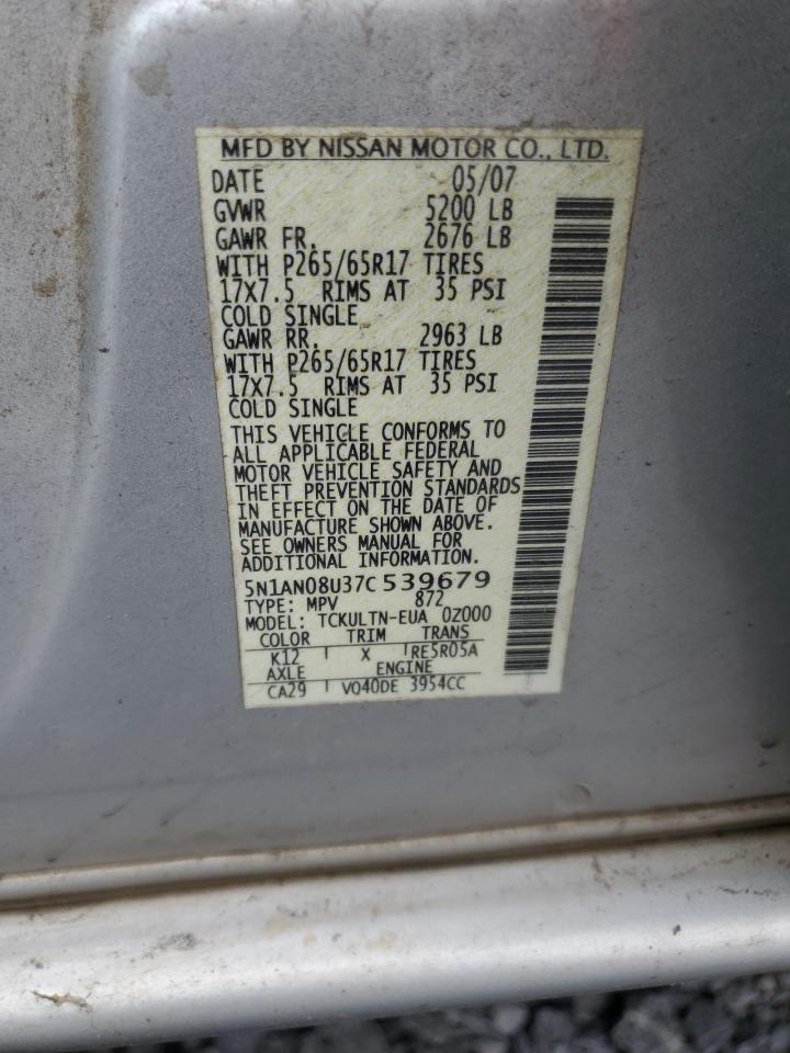 2007 Nissan Xterra Off Road VIN: 5N1AN08U37C539679 Lot: 81876215