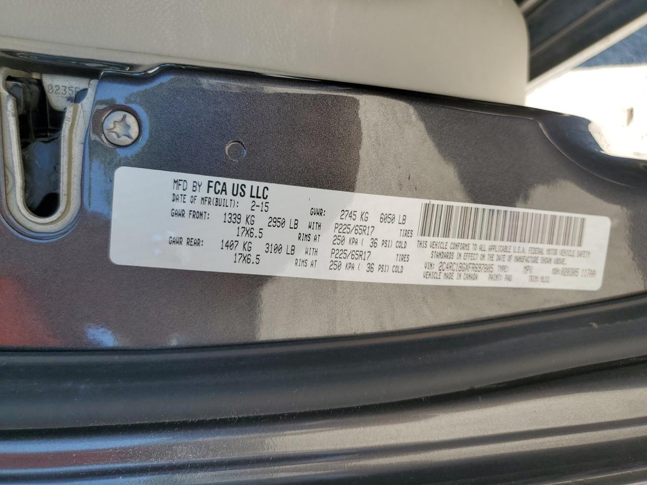 2015 Chrysler Town & Country Touring VIN: 2C4RC1BGXFR697805 Lot: 71627475