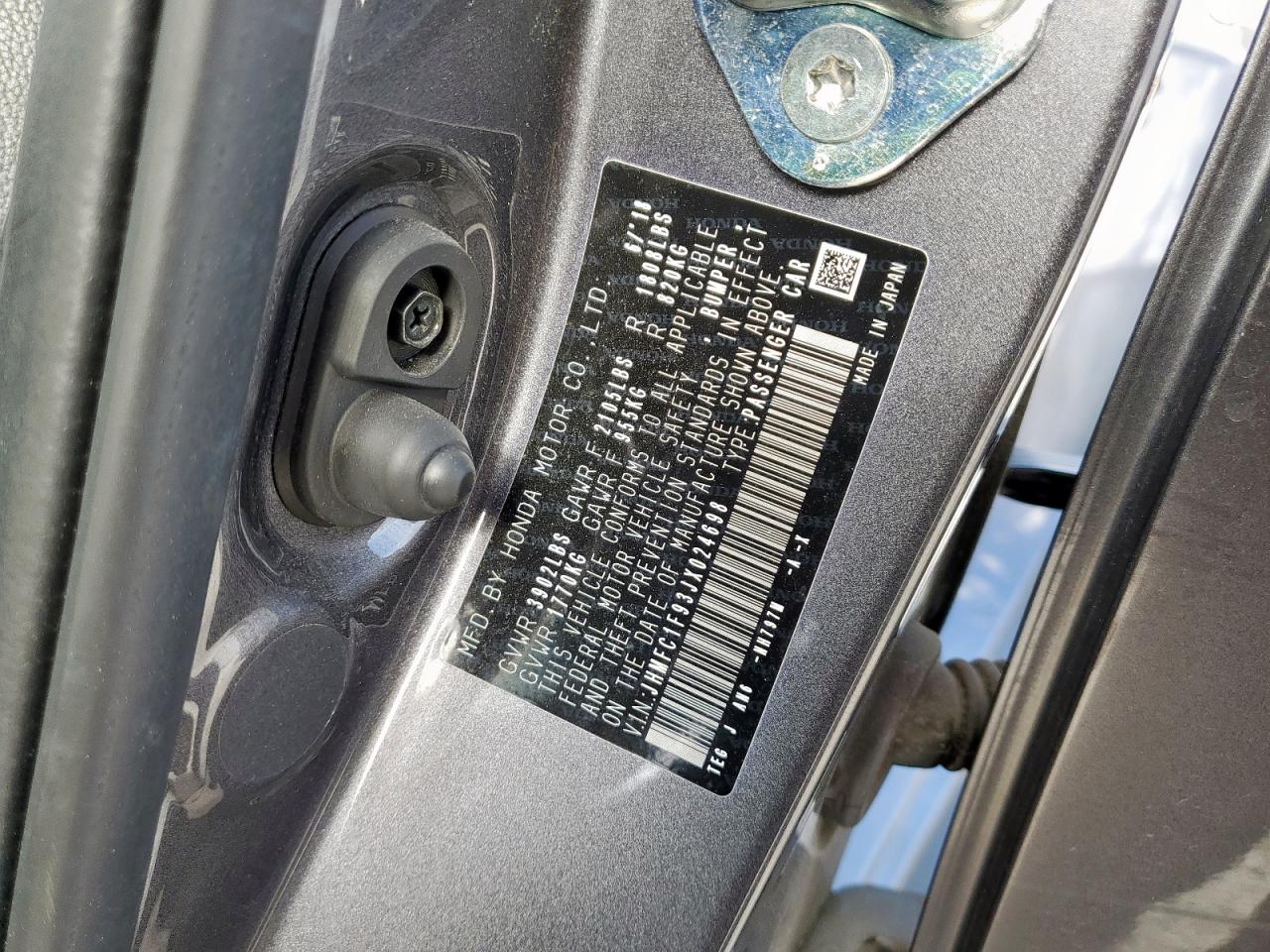 2018 Honda Civic Touring VIN: JHMFC1F93JX024698 Lot: 82147185