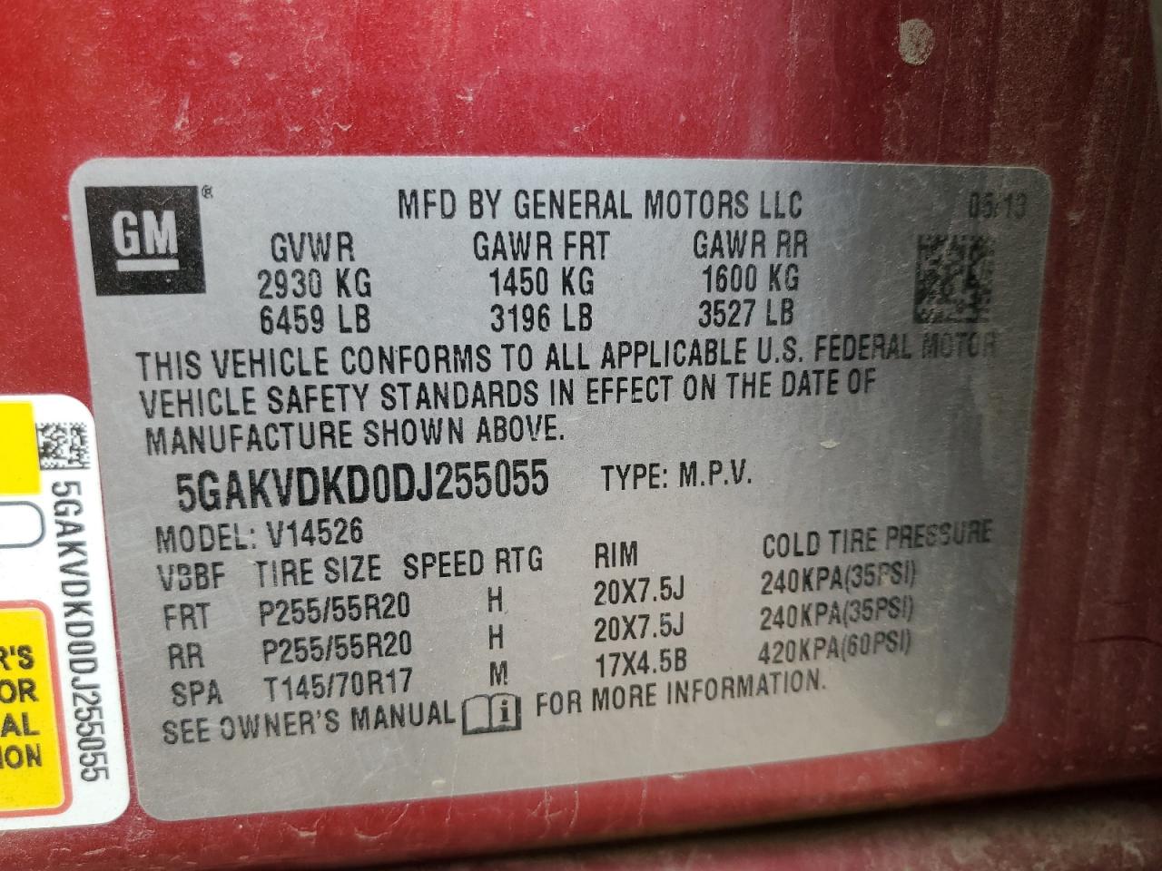 2013 Buick Enclave VIN: 5GAKVDKD0DJ255055 Lot: 81516255