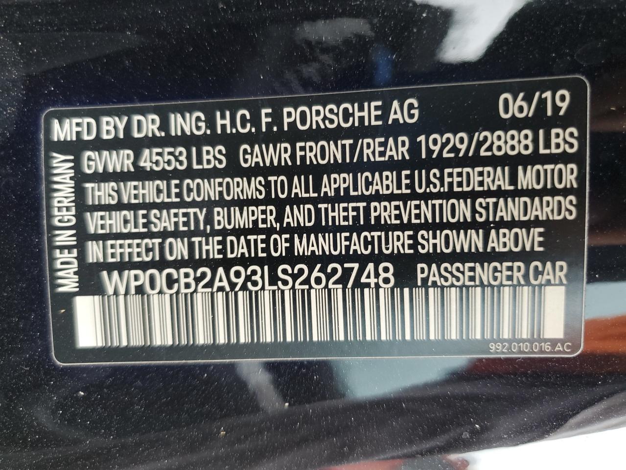 2020 Porsche 911 Carrera S VIN: WP0CB2A93LS262748 Lot: 84406045