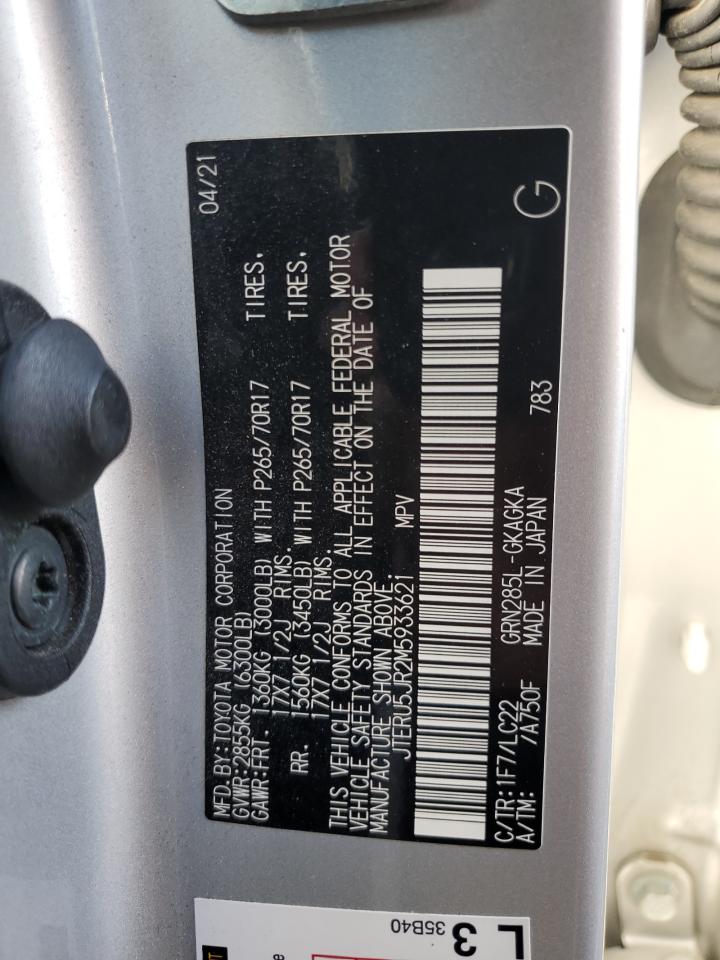 2021 Toyota 4Runner Sr5 Premium VIN: JTERU5JR2M5933621 Lot: 83837065