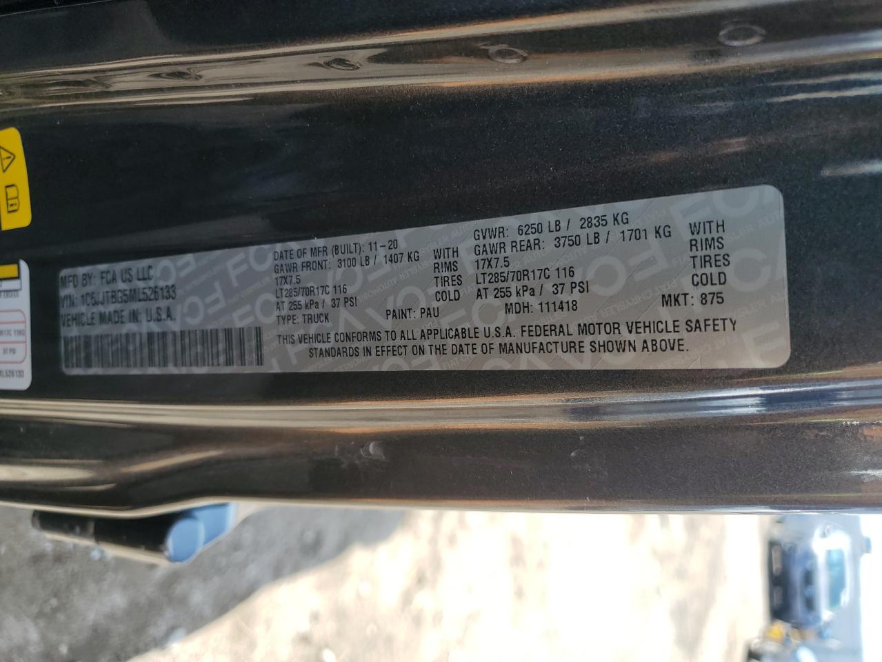 2021 Jeep Gladiator Rubicon VIN: 1C6JJTBG5ML526133 Lot: 81340915