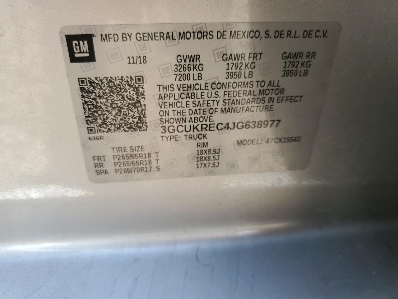 2018 Chevrolet Silverado K1500 Lt VIN: 3GCUKREC4JG638977 Lot: 80853665