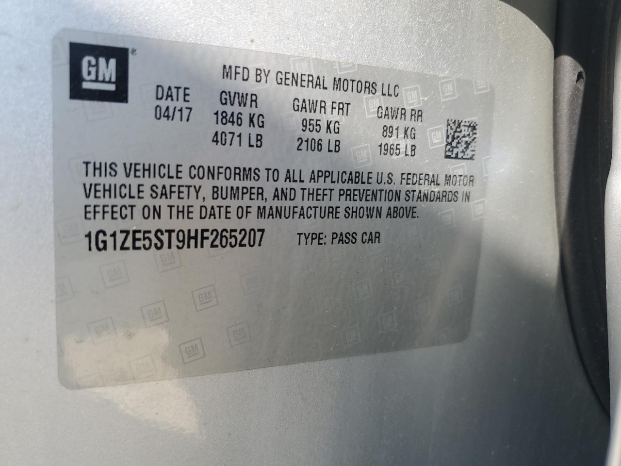 2017 Chevrolet Malibu Lt VIN: 1G1ZE5ST9HF265207 Lot: 84809015