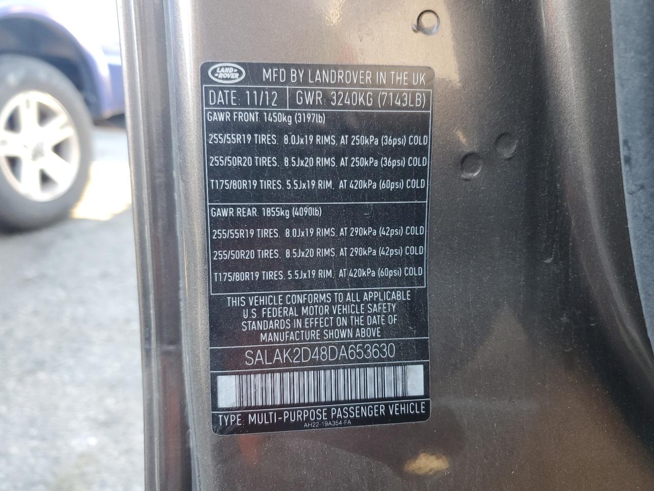 2013 Land Rover Lr4 Hse Luxury VIN: SALAK2D48DA653630 Lot: 71837475