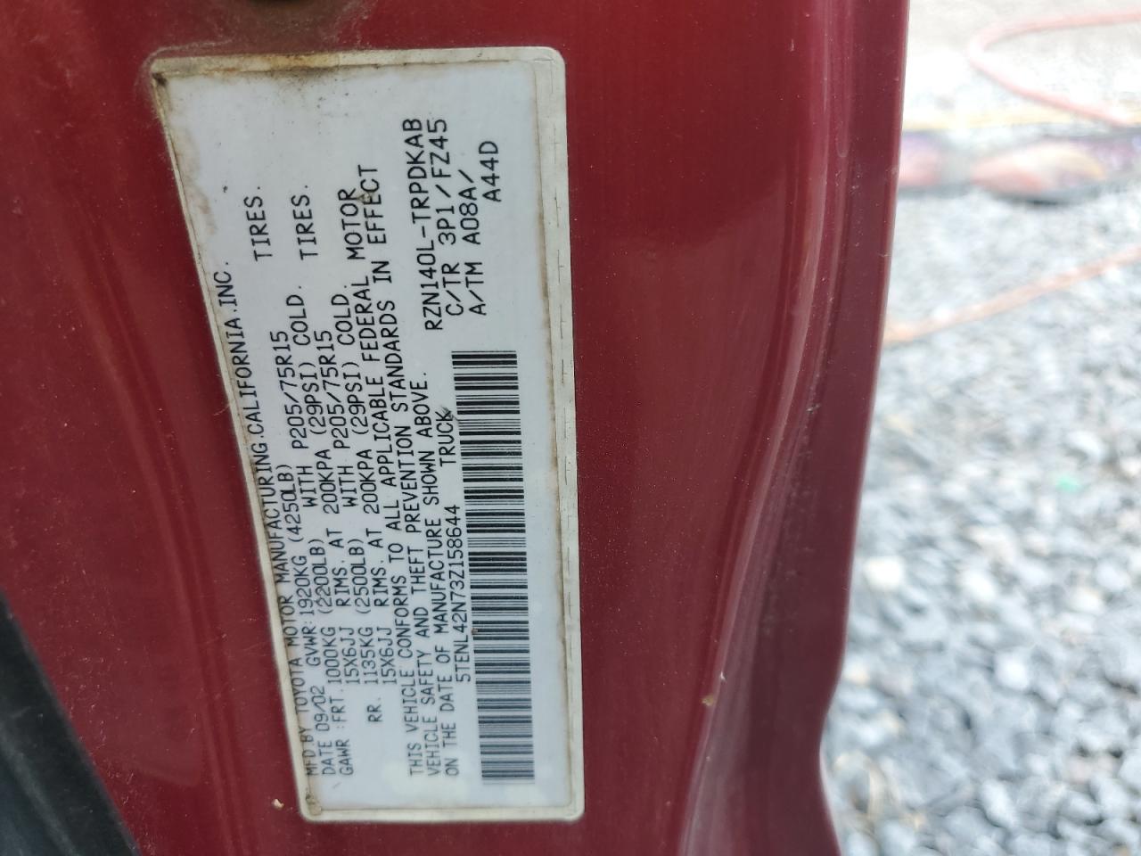 2003 Toyota Tacoma VIN: 5TENL42N73Z158644 Lot: 80272845