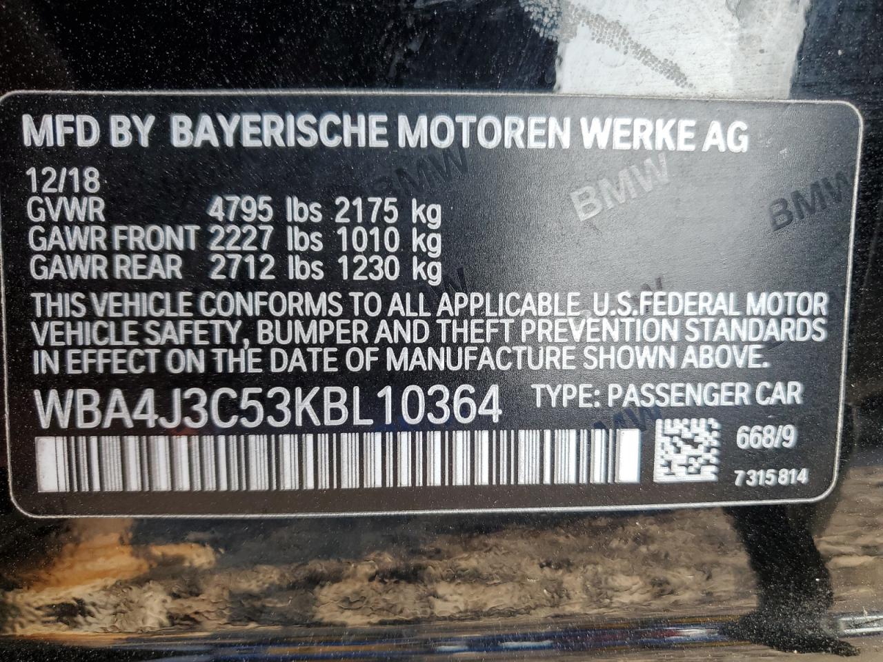 2019 BMW 430Xi Gran Coupe VIN: WBA4J3C53KBL10364 Lot: 72031935