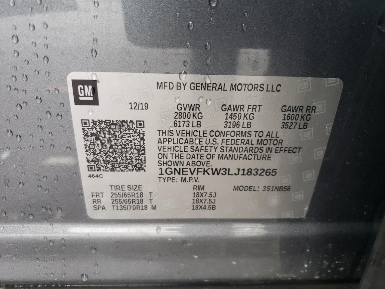 2020 Chevrolet Traverse Ls VIN: 1GNEVFKW3LJ183265 Lot: 80861875