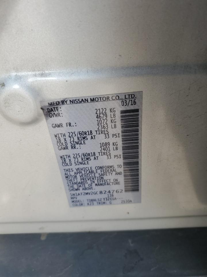 2016 Nissan Rogue S VIN: 5N1AT2MV2GC824762 Lot: 80816125