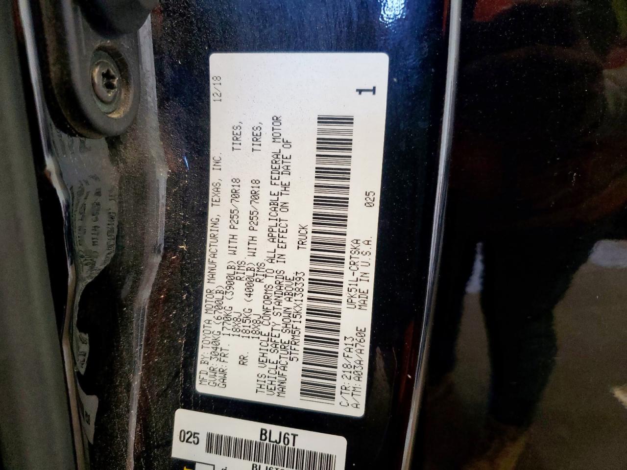 2019 Toyota Tundra Double Cab Sr VIN: 5TFRM5F15KX138393 Lot: 81144185