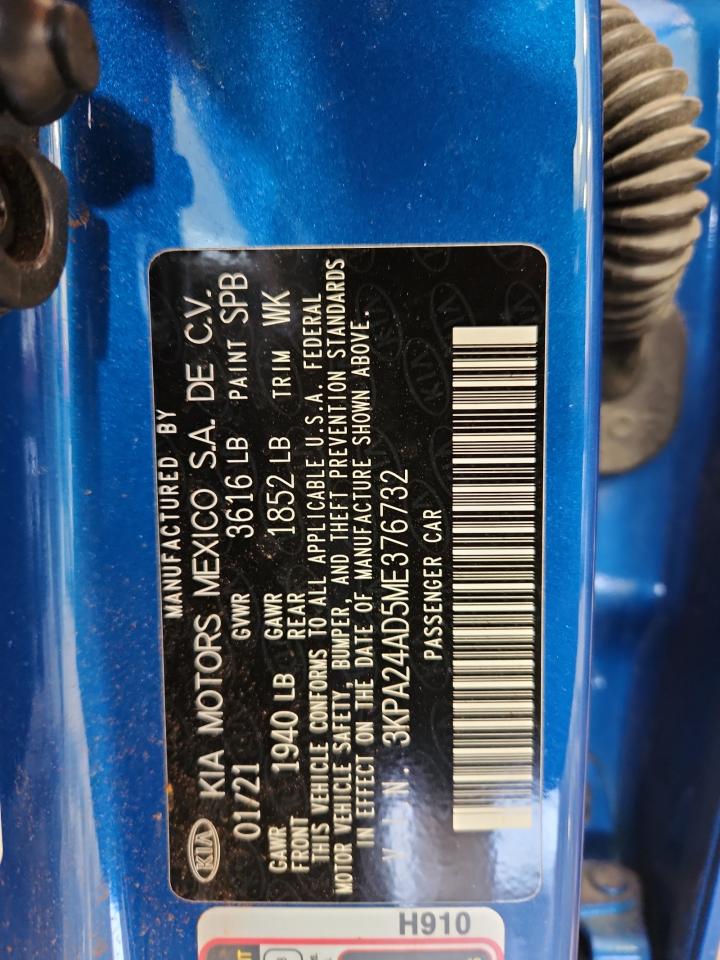 2021 Kia Rio Lx VIN: 3KPA24AD5ME376732 Lot: 80009805