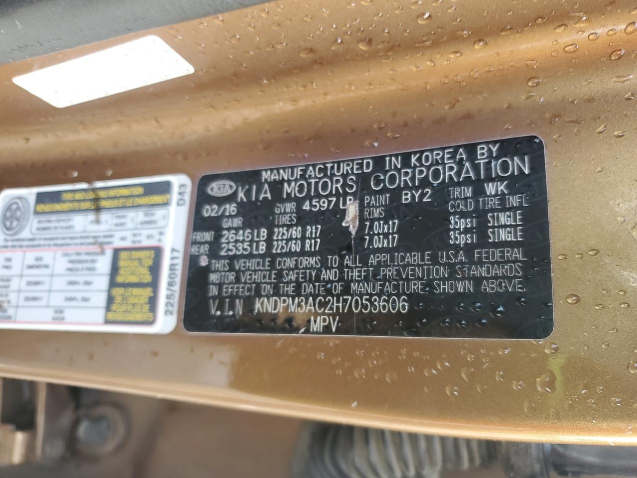 2017 Kia Sportage Lx VIN: KNDPM3AC2H7053606 Lot: 81684305